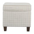 Wooden Square Ottoman With Grid Patterned Fabric Upholstery And Hidden Storage Beige And Brown