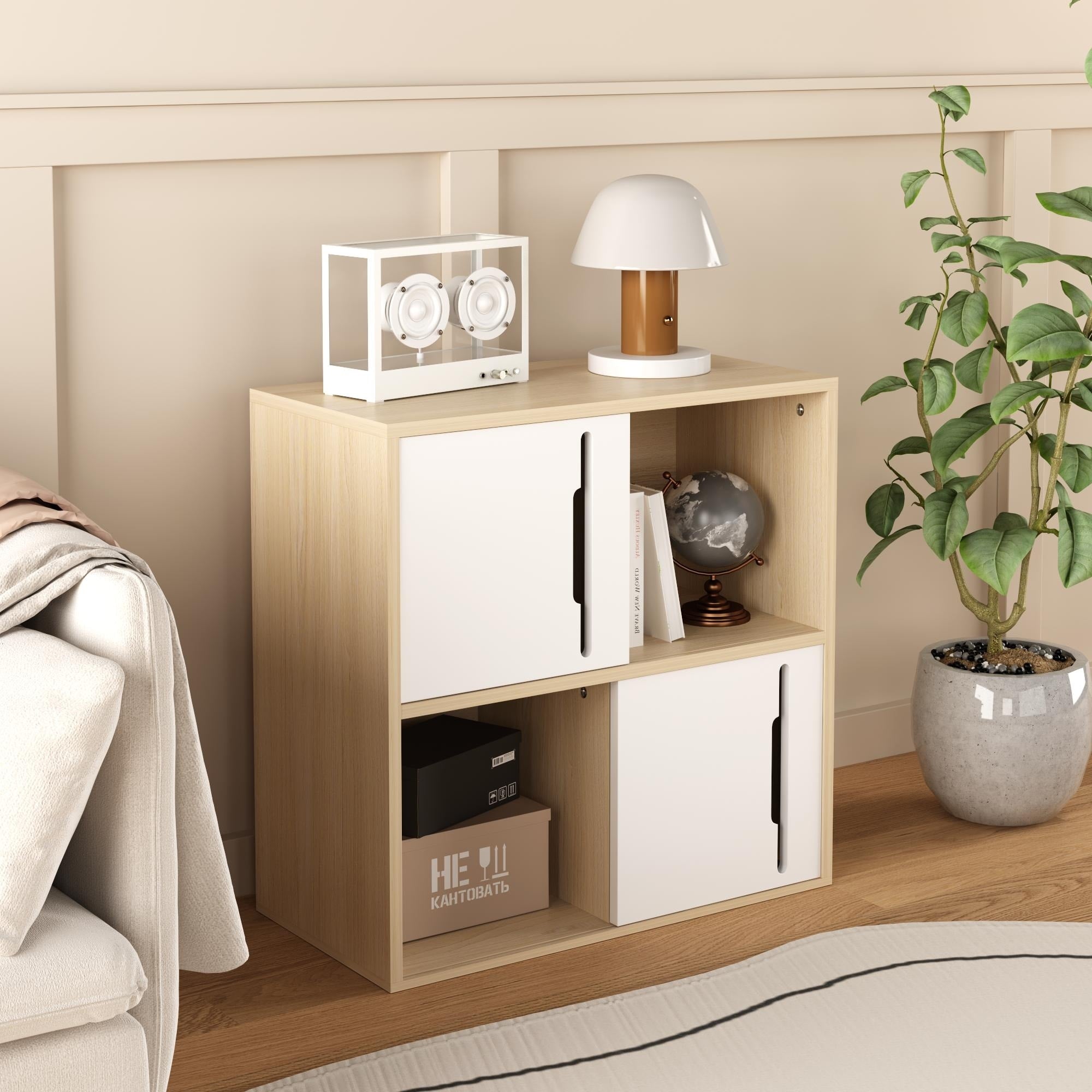 Wooden Storage Cabinet Natural White Side Cabinet With Sliding Doors Accent Cabinet Hallway Cabinet