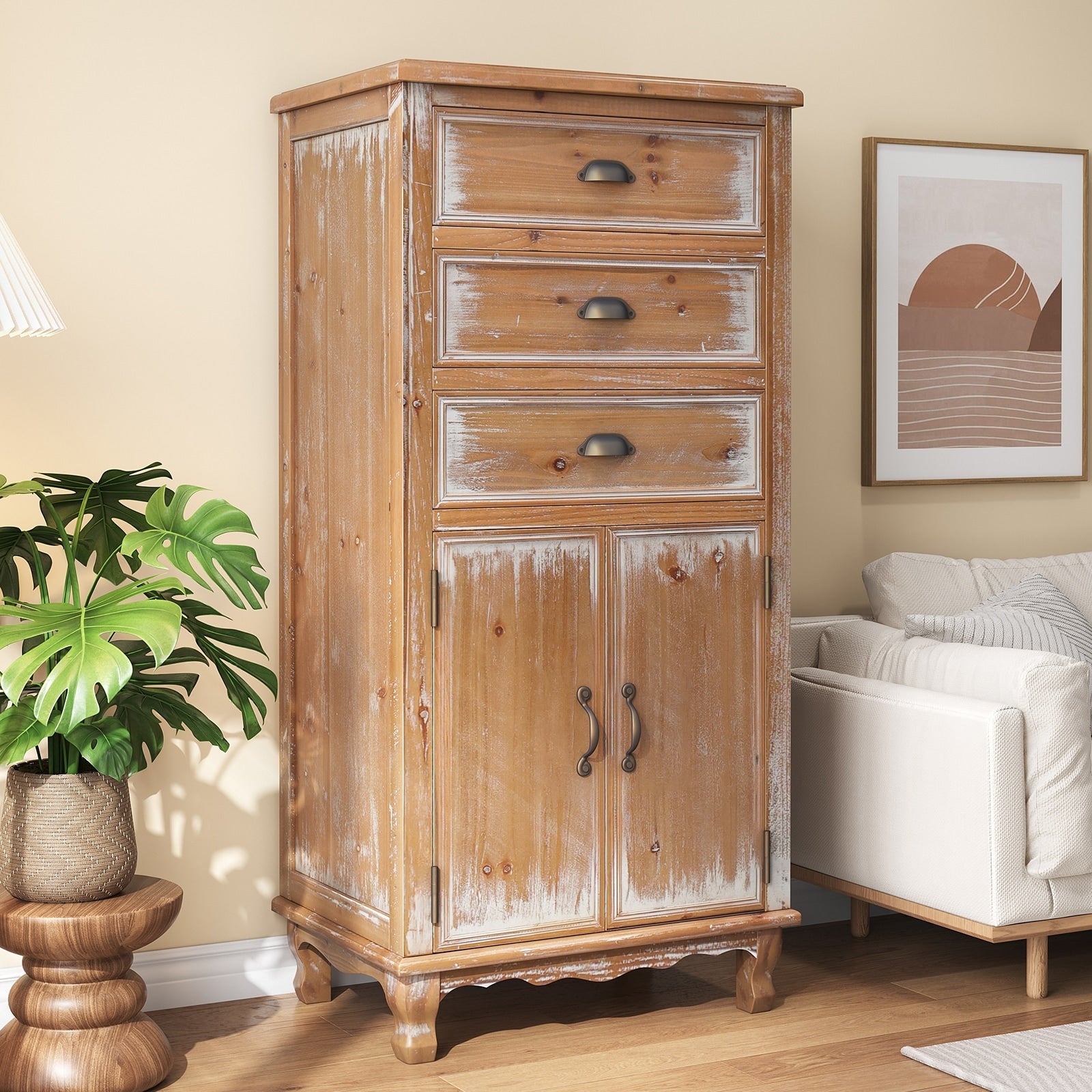 Wooden Storage Cabinet With 3 Drawers Narrow Storage Organizer Hallway Cabinet Accent Cabinet Side Cabinet