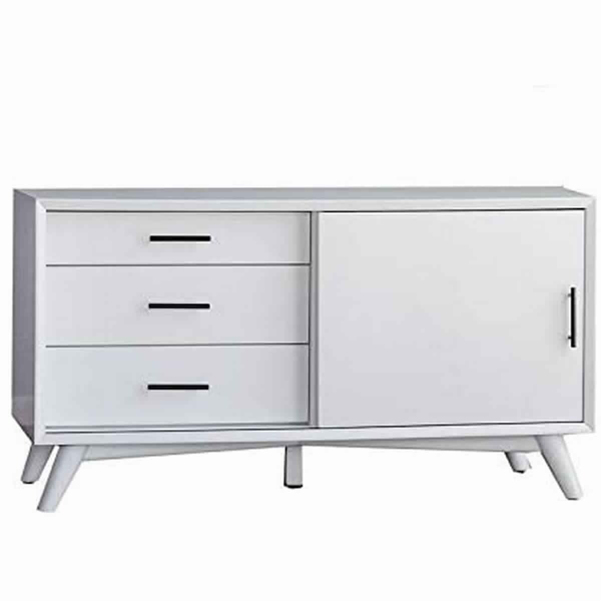 Wooden Tv Console With 3 Drawers And 1 Rolling Door White