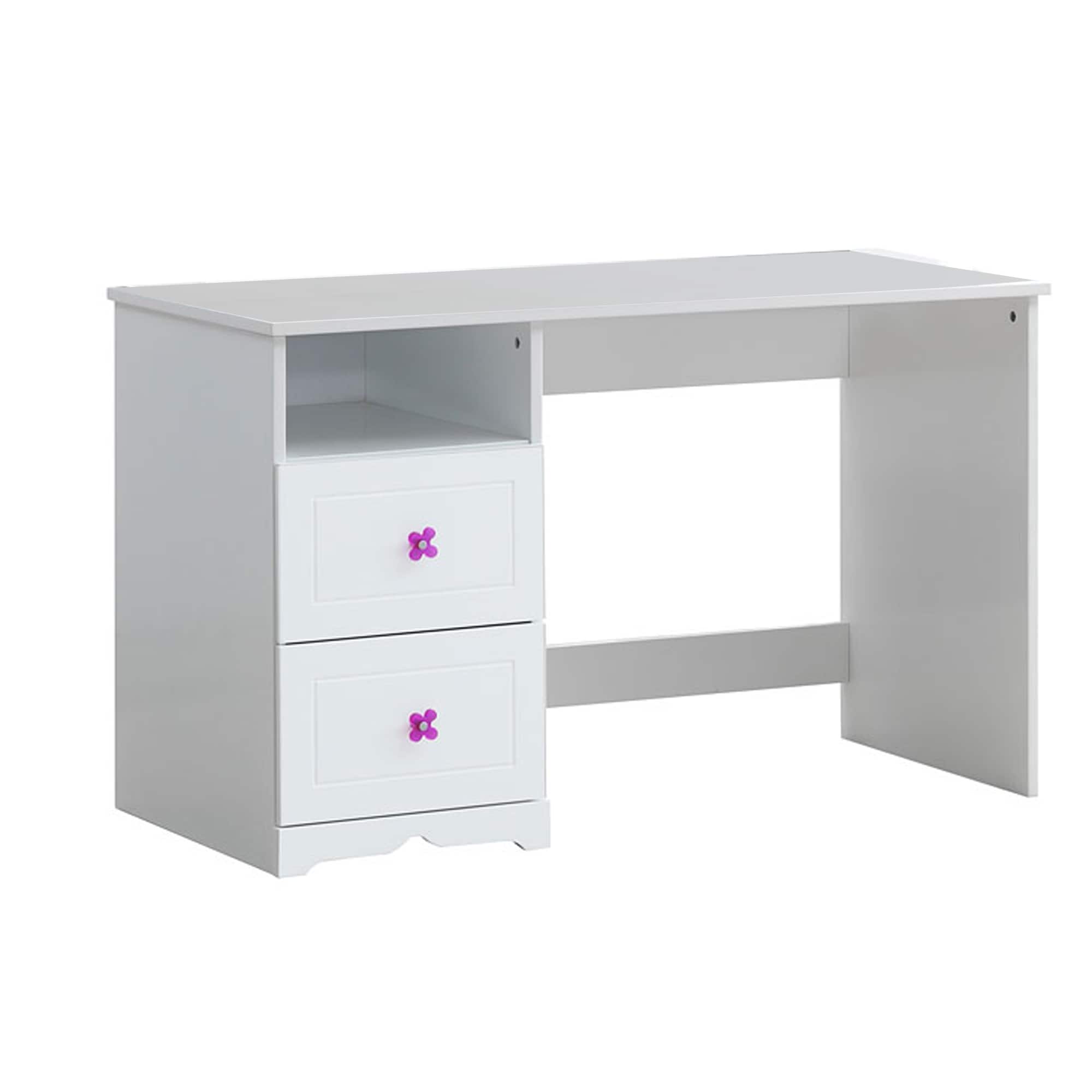 Wooden Table Desk With 2 Drawers And 1 Open Compartment White