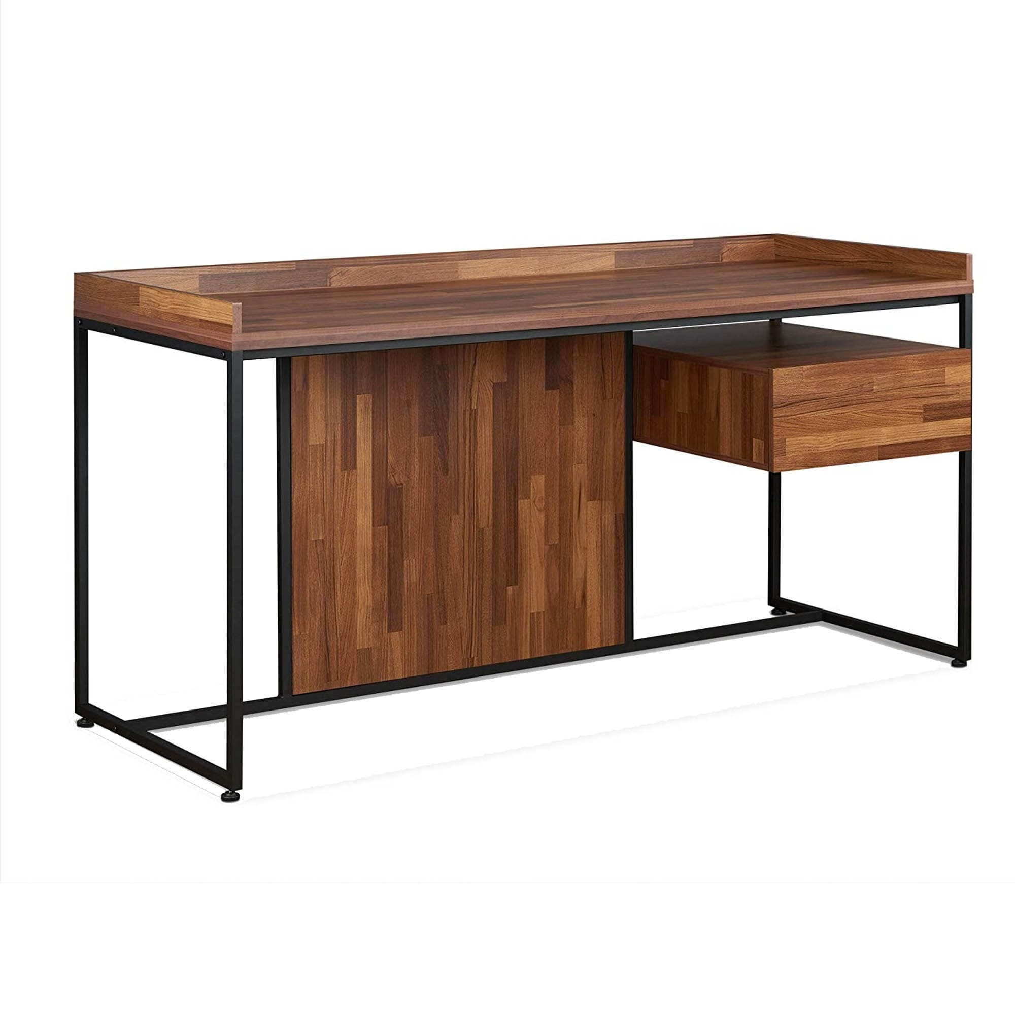 Wooden Top Desk With Rectangular Metal Frame Walnut Brown Sandy Black
