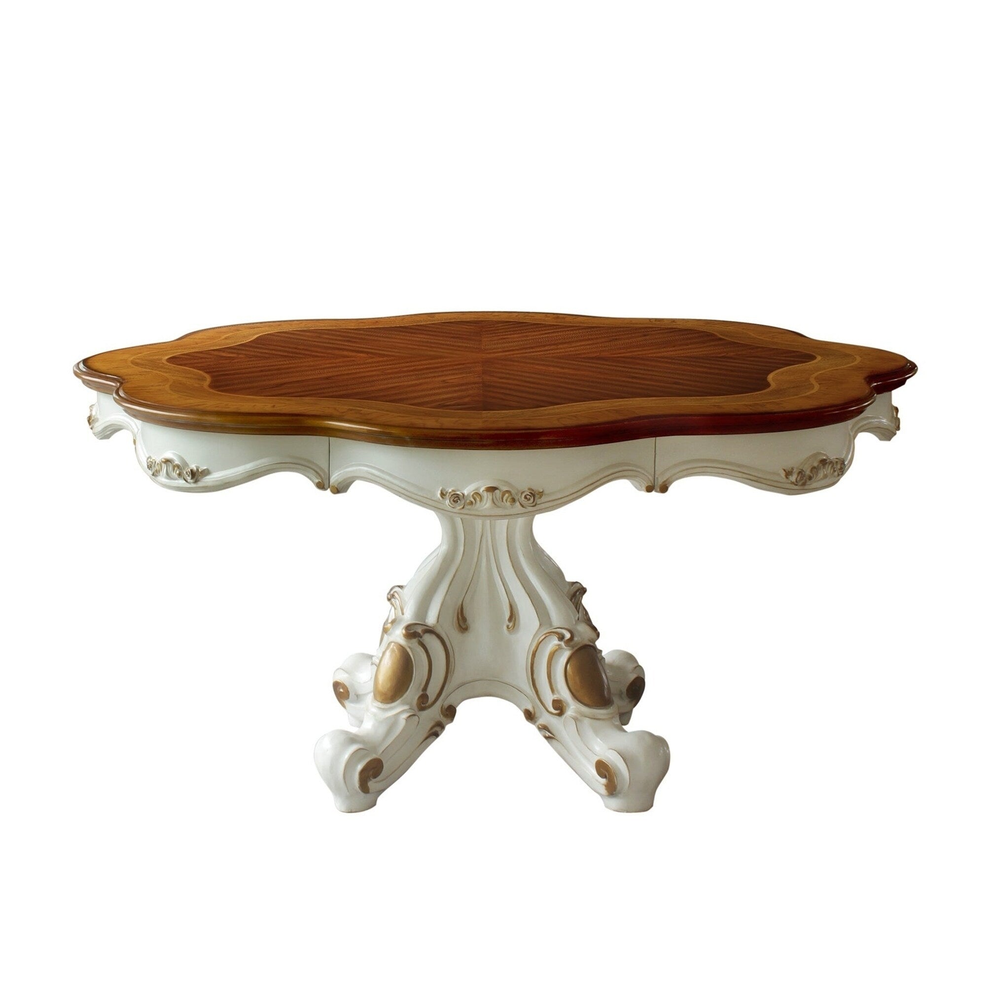 Wooden Top Dining Table With Pedestal Feet Antique Pearl Cherry Oak