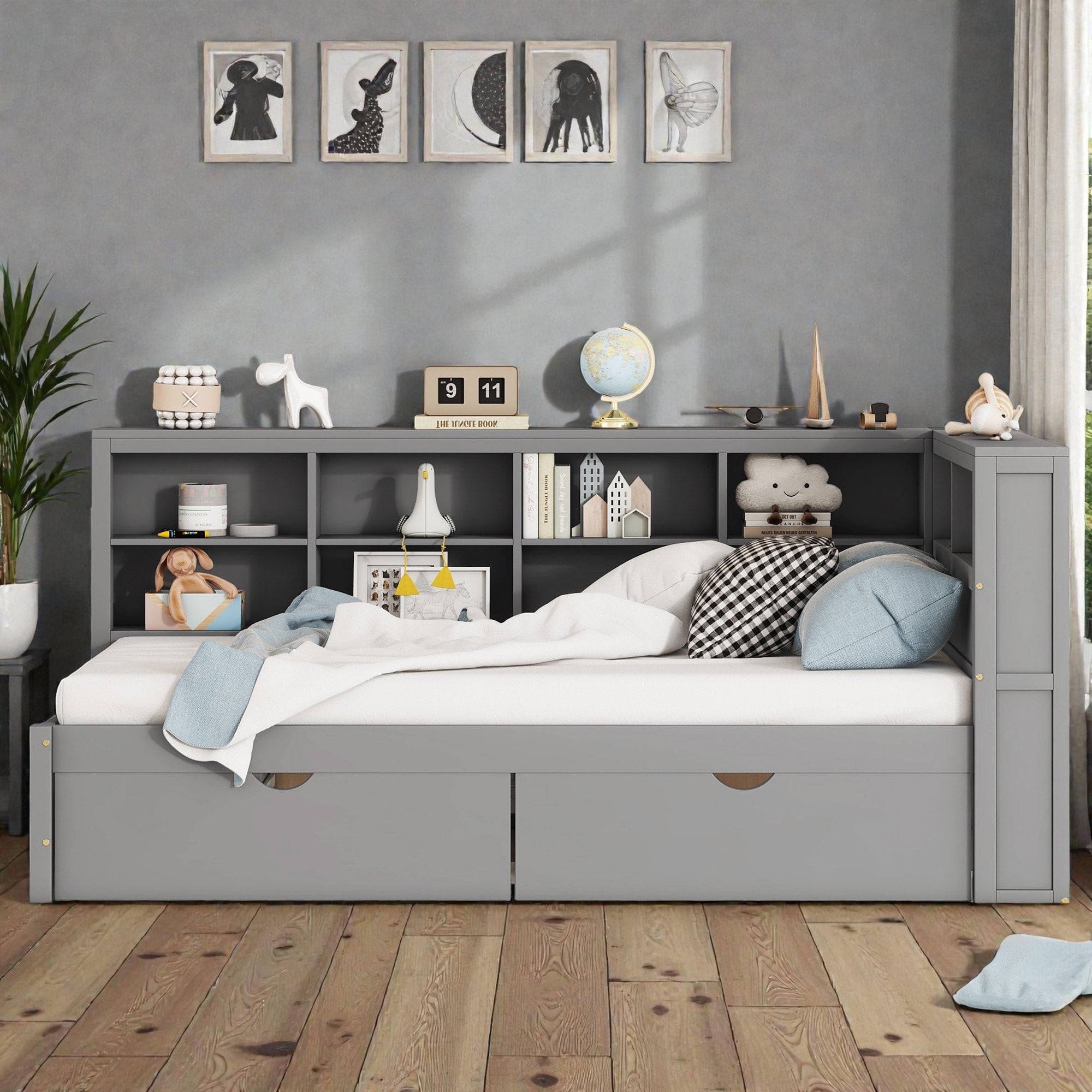 Wooden Twin Daybed With 2 Storage Drawers Built In Shelf And Usb Charging Ports Twin Size Day Bed Frame
