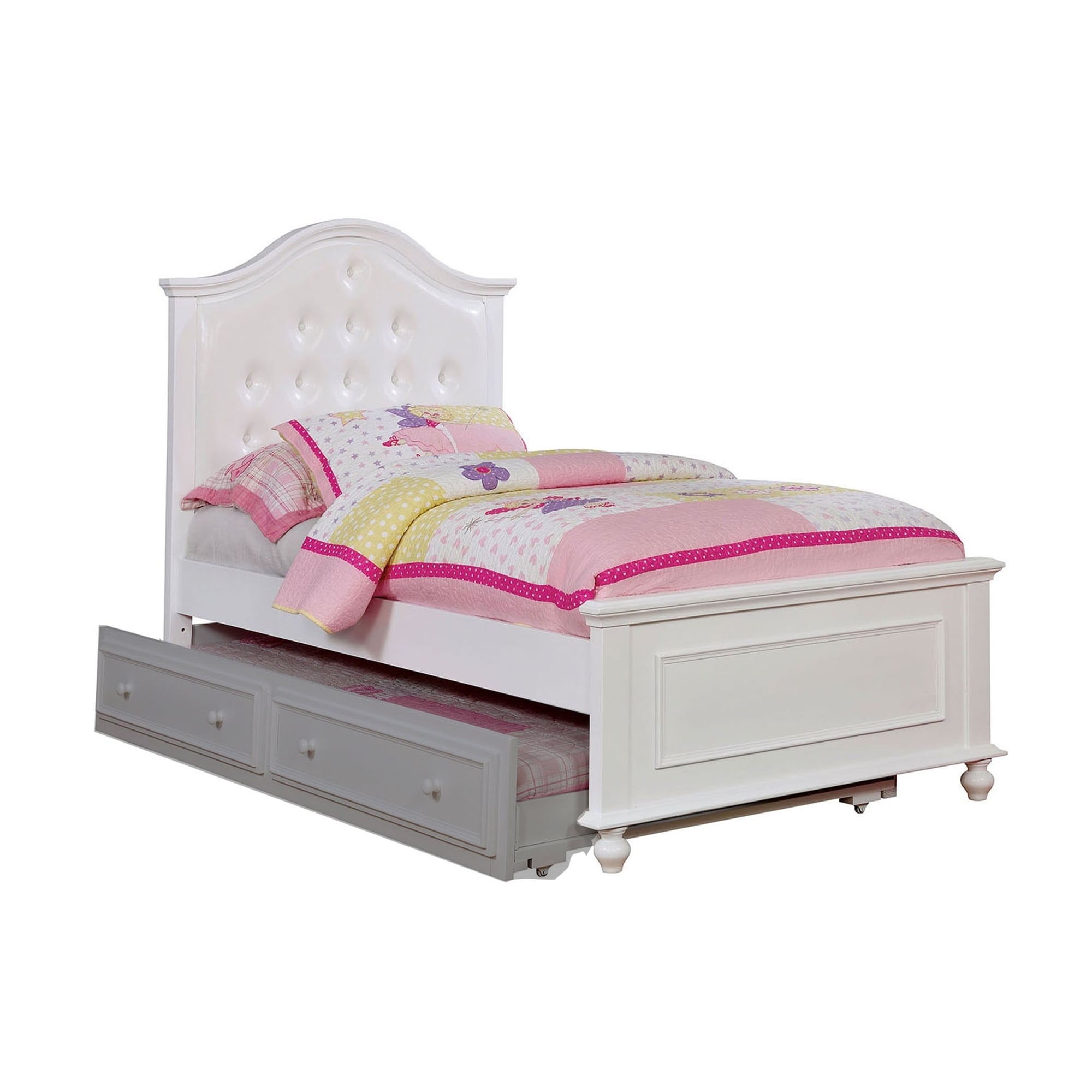 Wooden Twin Size Bed With Camelback Design Headboard And Turned Legs White