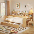 Wooden Twin Size Daybed With Storage Shelves Multi Functional Bed With 2 Storage Drawers And Study Desk Natural
