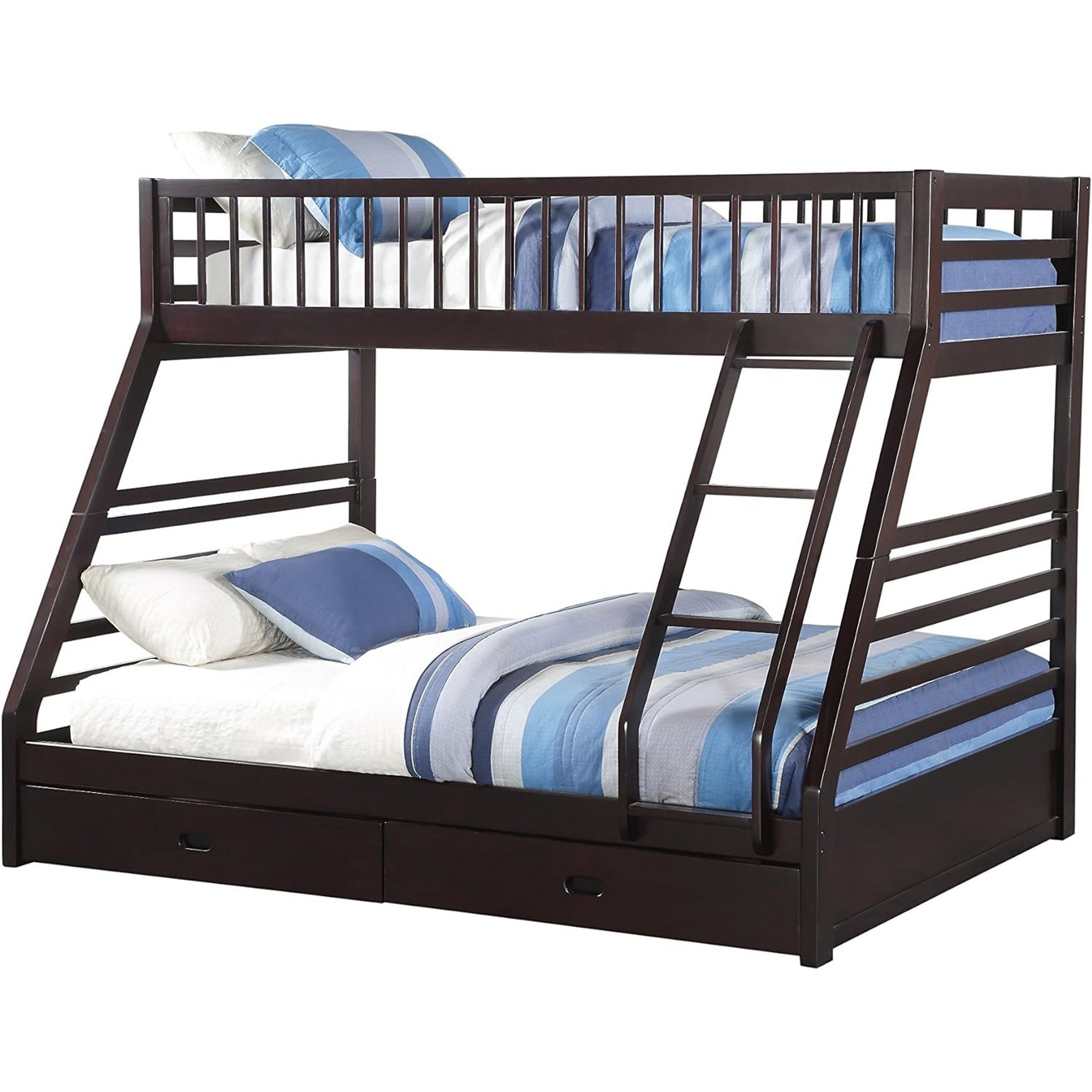 Wooden Twinxl Queen Bunk Bed With Drawers Espresso Brown
