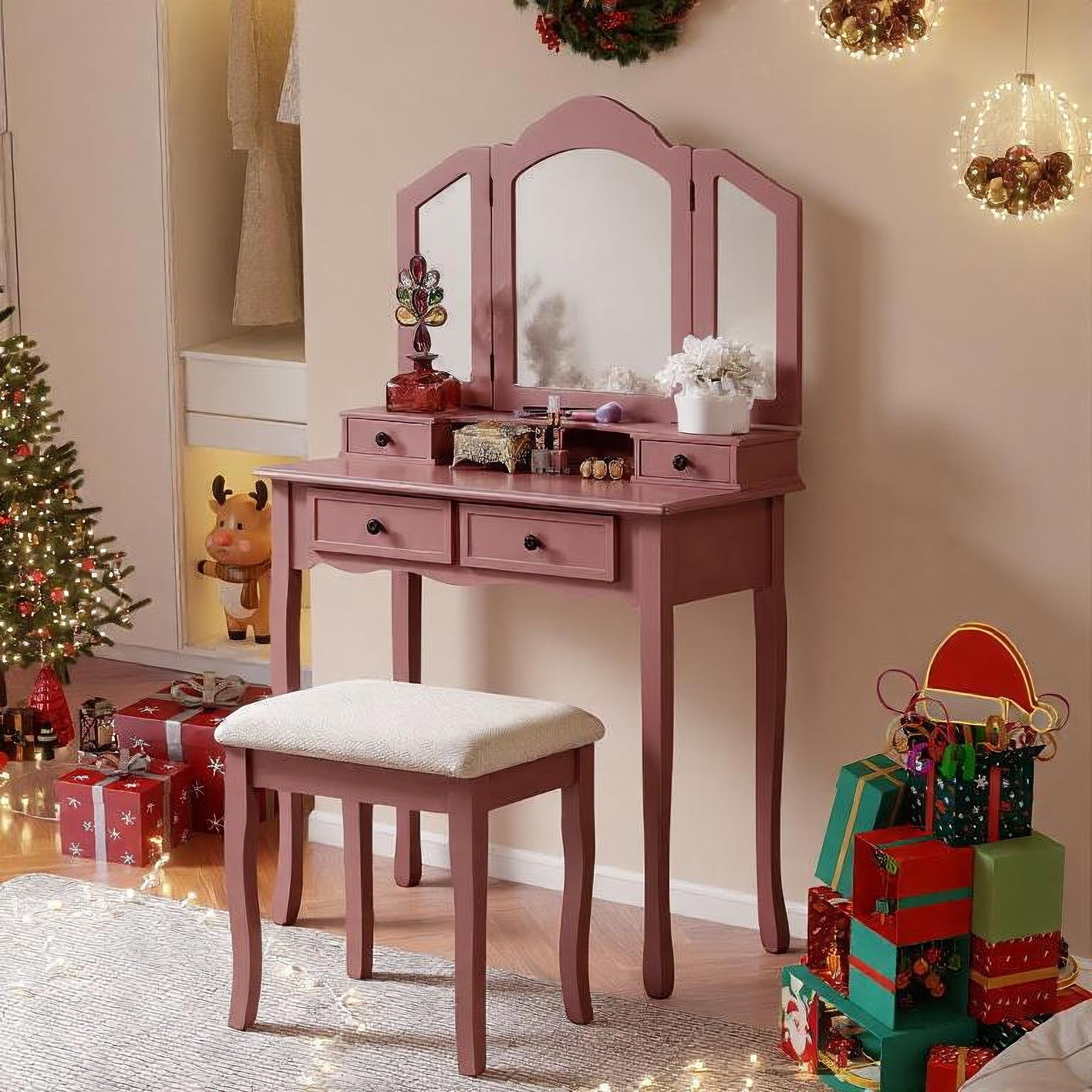 Wooden Vanity Make Up Table And Stool Set