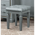 Wooden Vanity Stool With Faux Leather Tufted Seat Gray