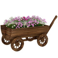 Wooden Wagon Planter Box Mobile Garden Planter With 4 Wheels Small Wheelbarrow Wagon Flower Cart With Drainage Hole