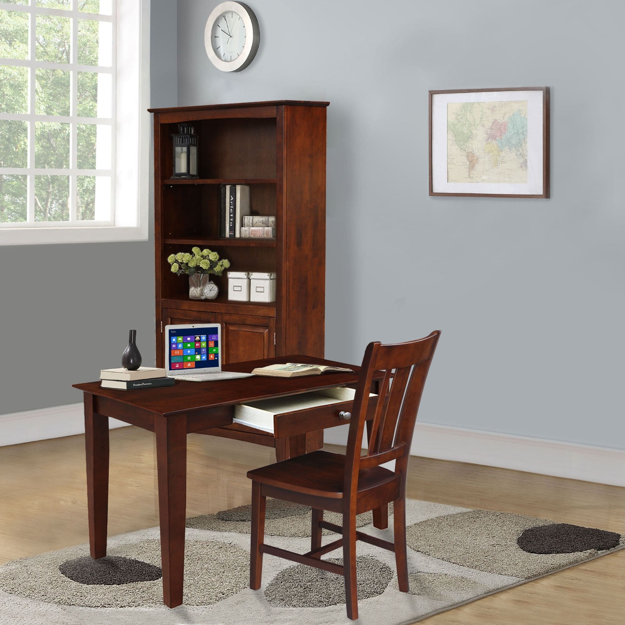 Wooden Writing Desk With Butcher Block Surface