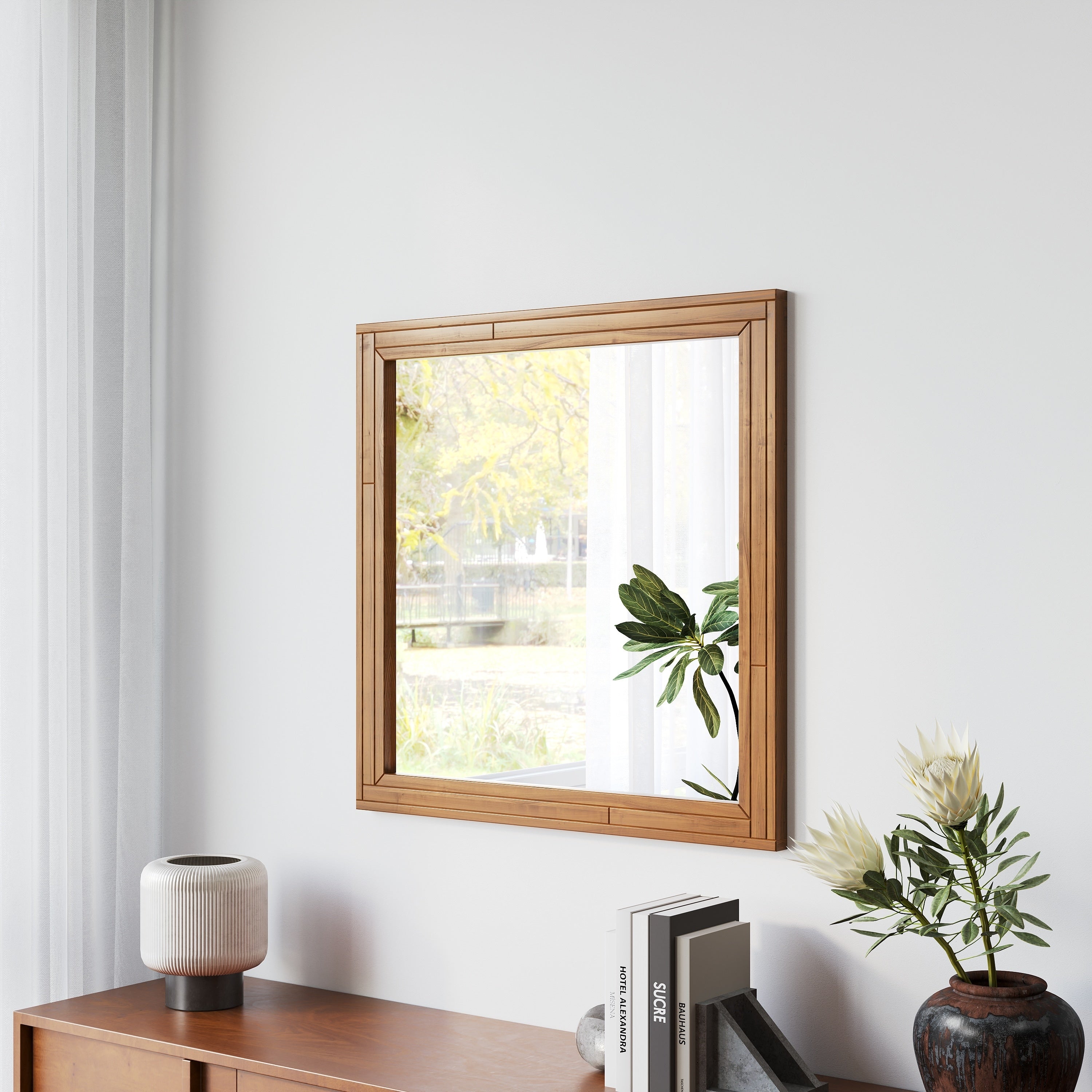 Wooden Frame Decorative Mirror Casual Style Rectangular Suitable For Living Room Entryway Or Bathroom