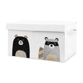 Woodland Bear Racoon Collection Boy Or Girl Kids Fabric Toy Bin Storage Neutral Beige Green Black And Grey Forest Pals