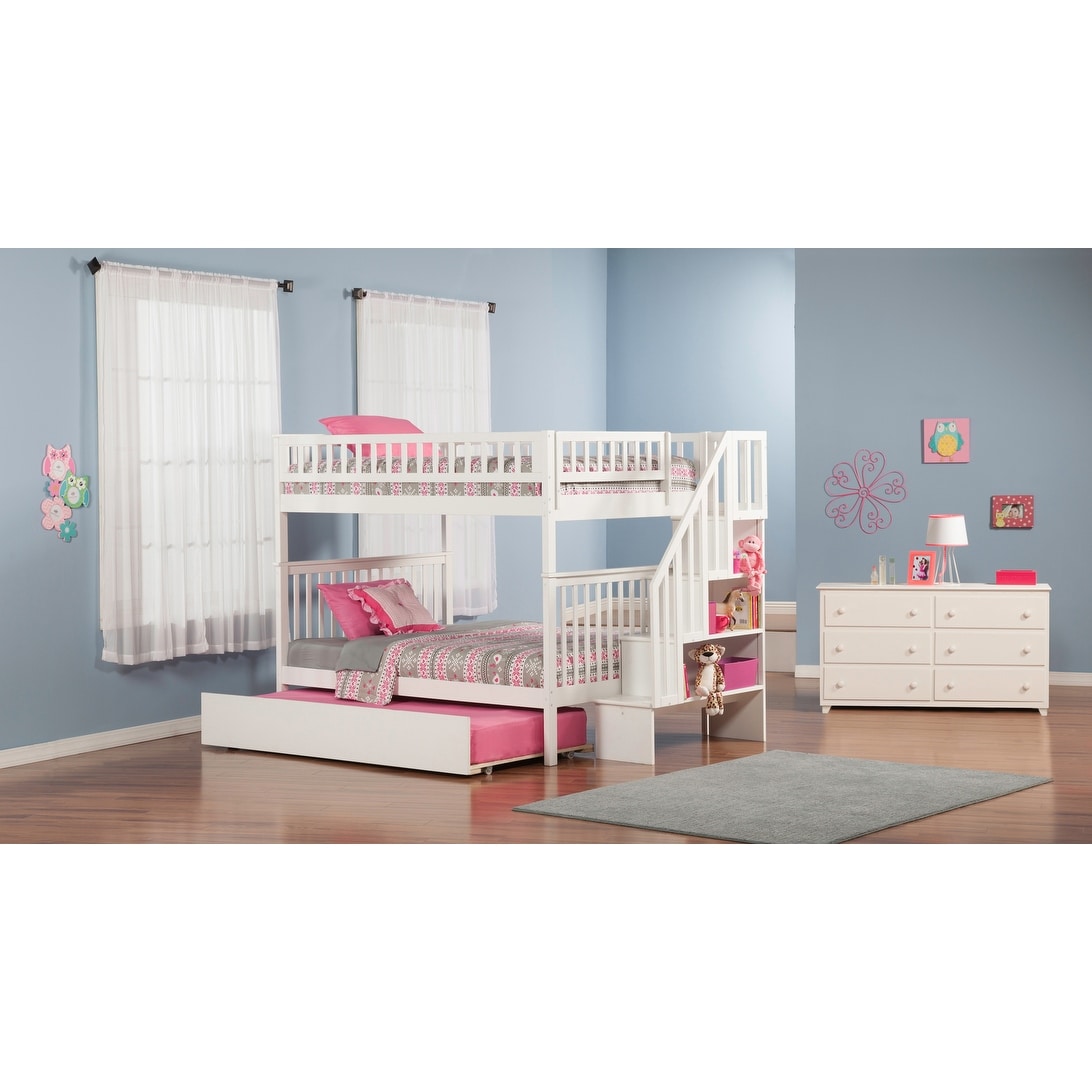 Woodland Staircase Bunk Bed Full Over Full With Full Size Urban Trundle Bed