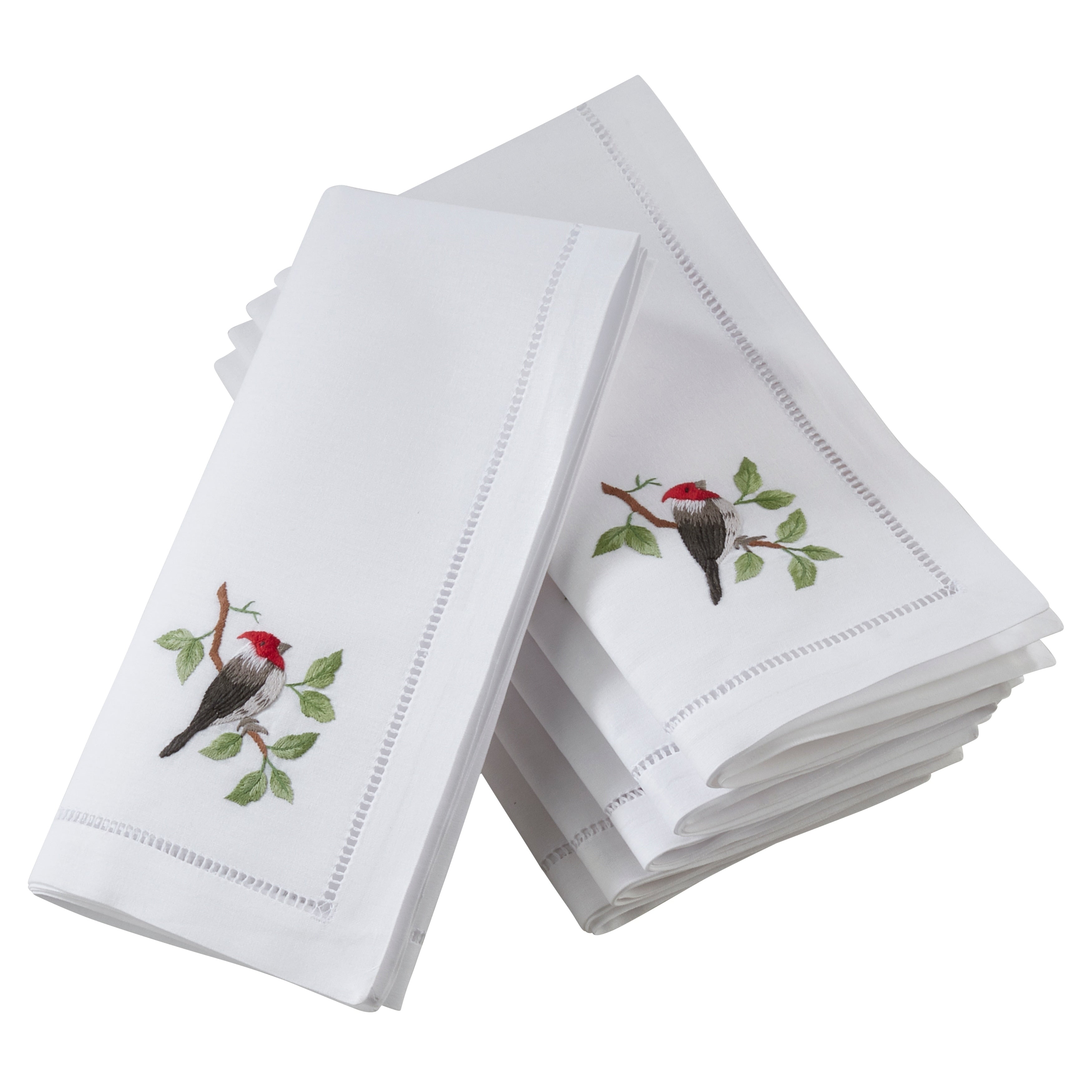 Saro Lifestyle Woodpecker Embroidery Cotton Napkins With Hemstitch Border Set Of 6