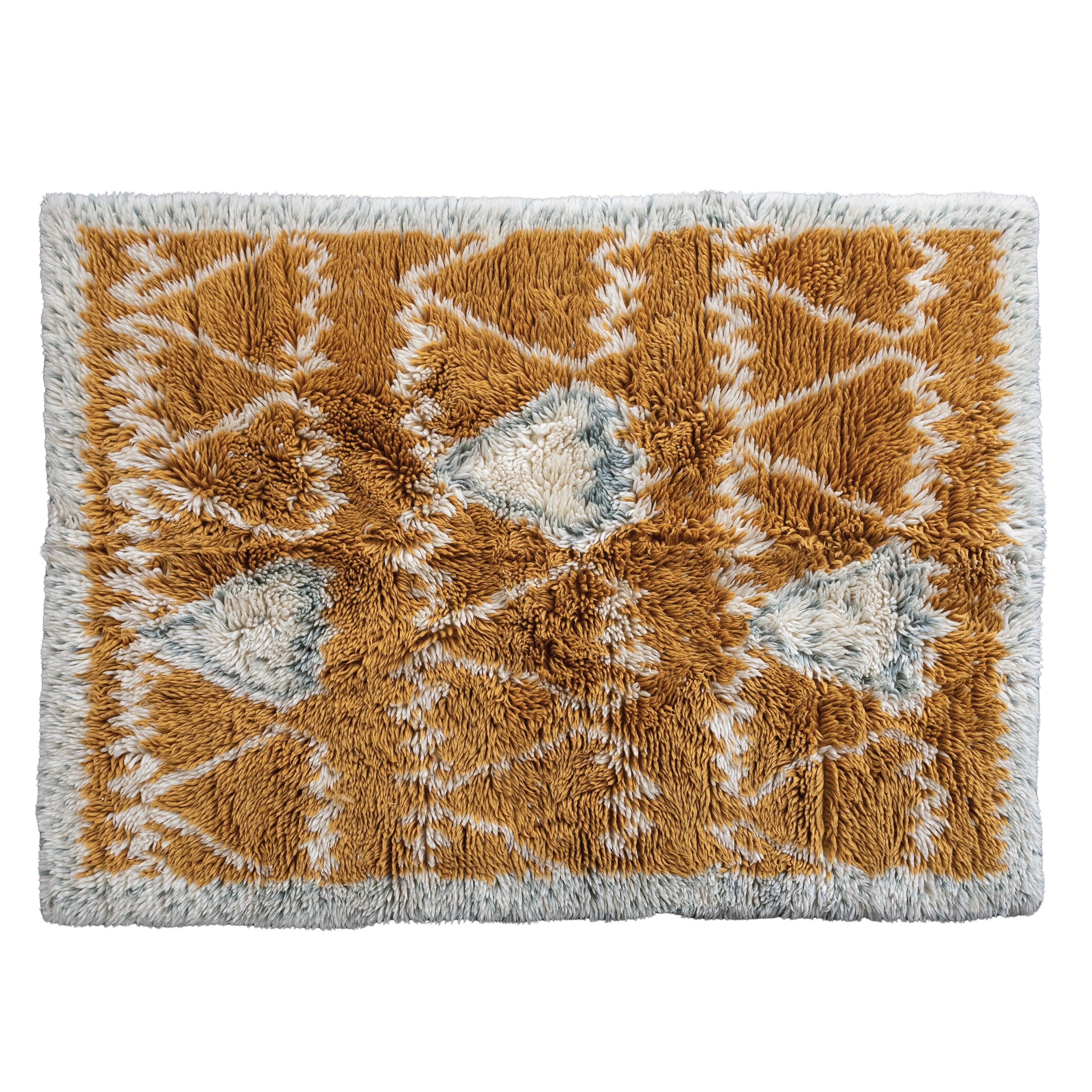 Wool Shag Area Rug With Floral Pattern 5 X 7