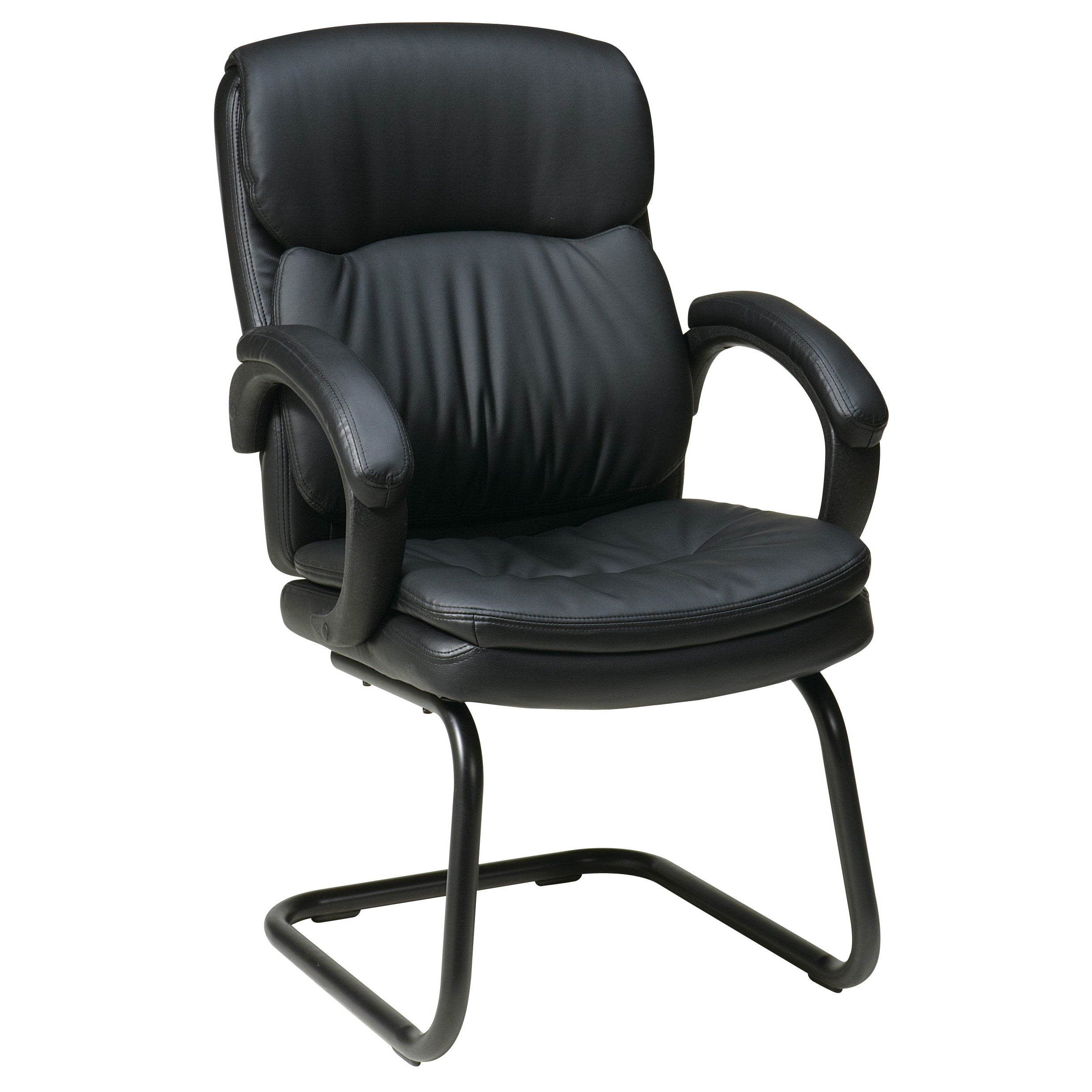 Work Smart Bonded Leather Visitors Chair With Padded Arms And Sled Base