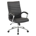 Work Smart Black Faux Leather Executive Mid Back Chair With Padded Arms And Chrome Finished Base