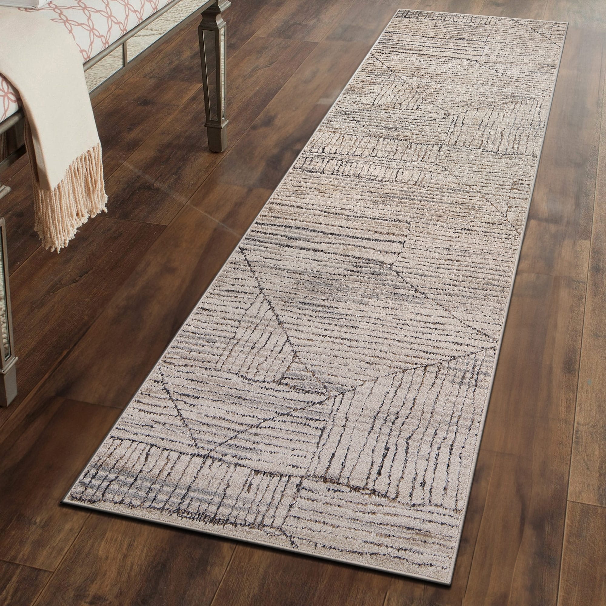 World Rug Gallery Abstract Block Linen Cream Indoor High Low Area Rug