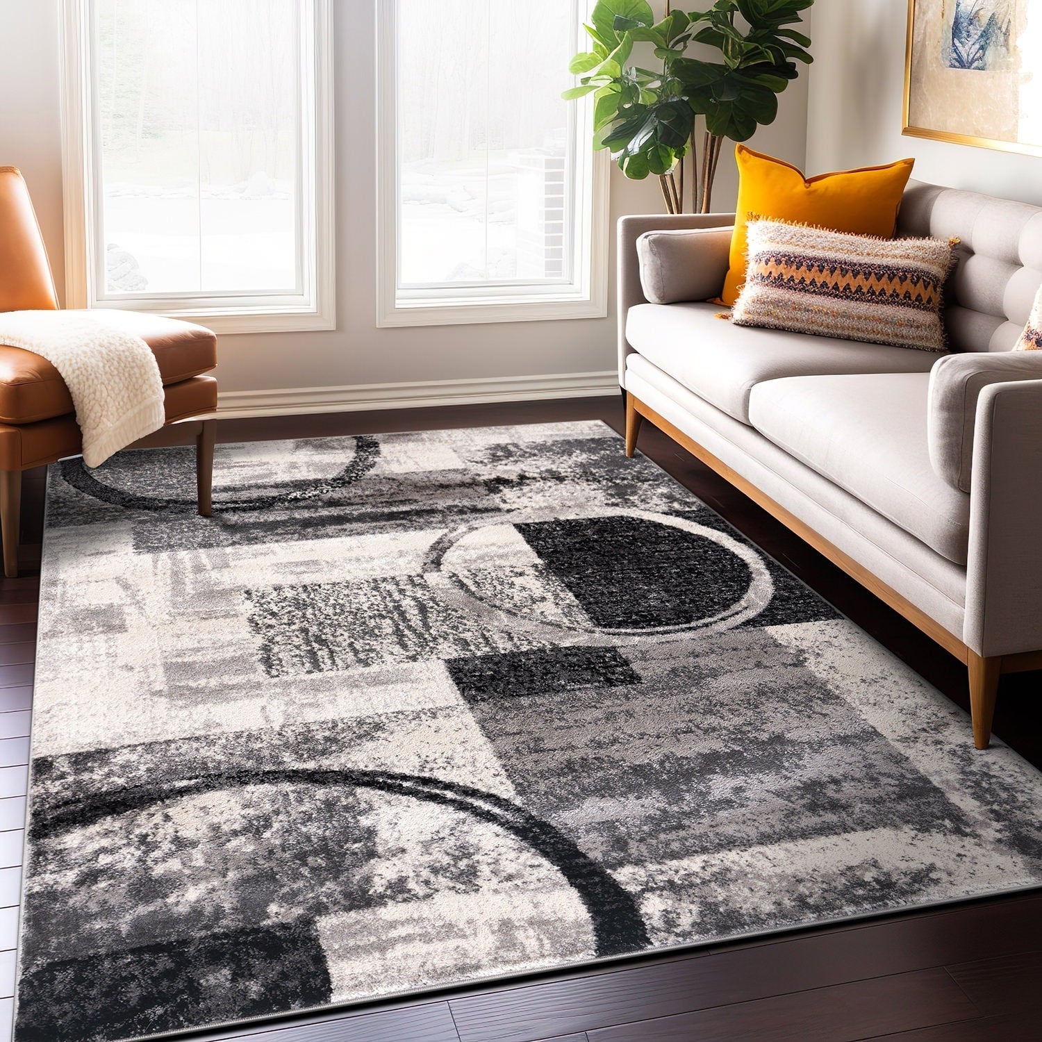 Osti Toscana Abstract Circle Grey Blue Area Rug 53 X 73
