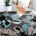 Contemporary Modern Flowers Area Rug Blue 710 X 102