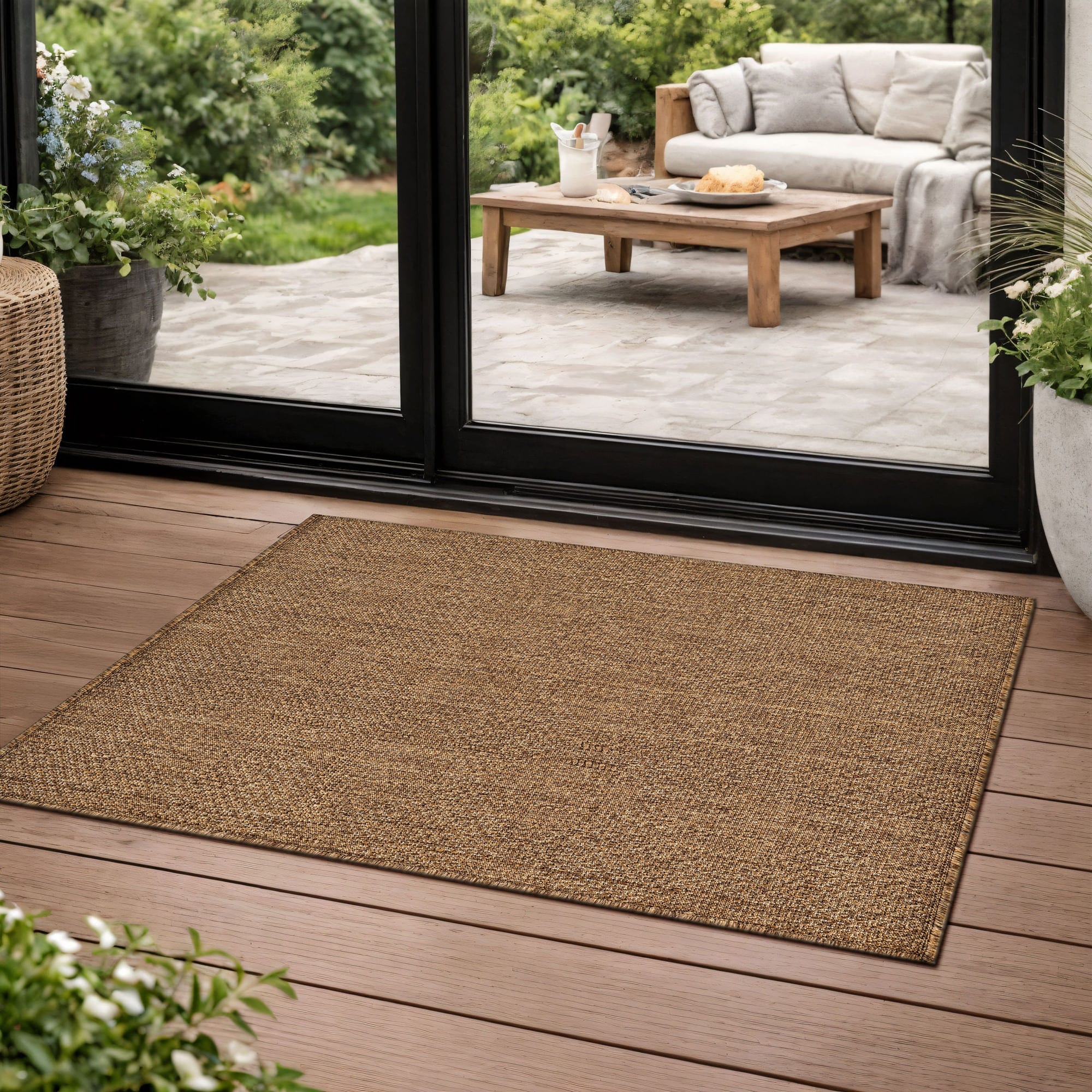 World Rug Gallery Diamond Grid Indoor Outdoor Flat Woven Area Rug Natural Jute Style Easy Care Patio Rug For Backyard Porch