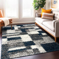 Distressed Modern Boxes Plush Shag Area Rug