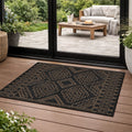 World Rug Gallery Geometric Border Indoor Outdoor Flat Woven Area Rug Natural Jute Style Easy Care Patio Rug For Balcony Deck