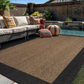 World Rug Gallery Geometric Border Indoor Outdoor Flat Woven Area Rug Natural Jute Style Easy Care Patio Rug For Patio Deck