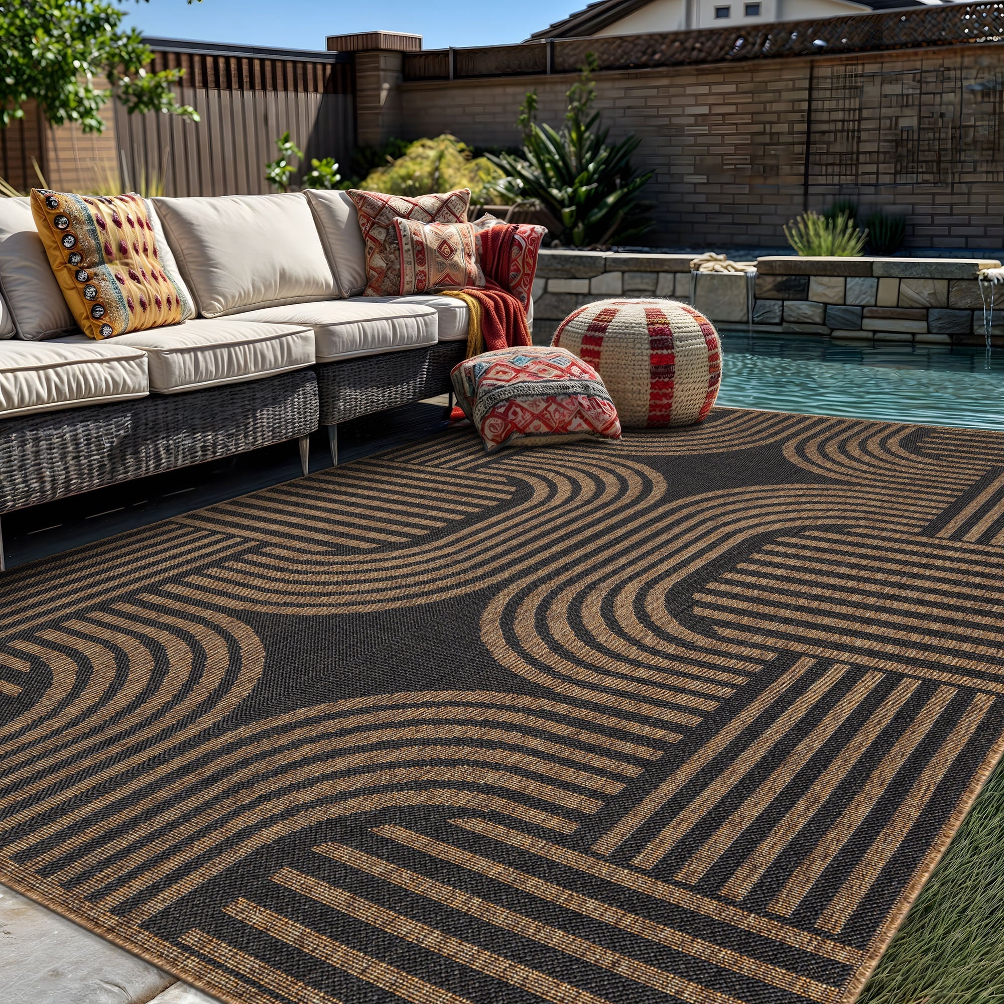 World Rug Gallery Geometric Indoor Outdoor Flat Woven Area Rug Natural Jute Style Easy Care Patio Rug For Balcony Patio Deck