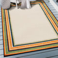 World Rug Gallery Indoor Outdoor High Low Textured Area Rug Coastal Border Ivory Multi Easy Clean Patio Rug