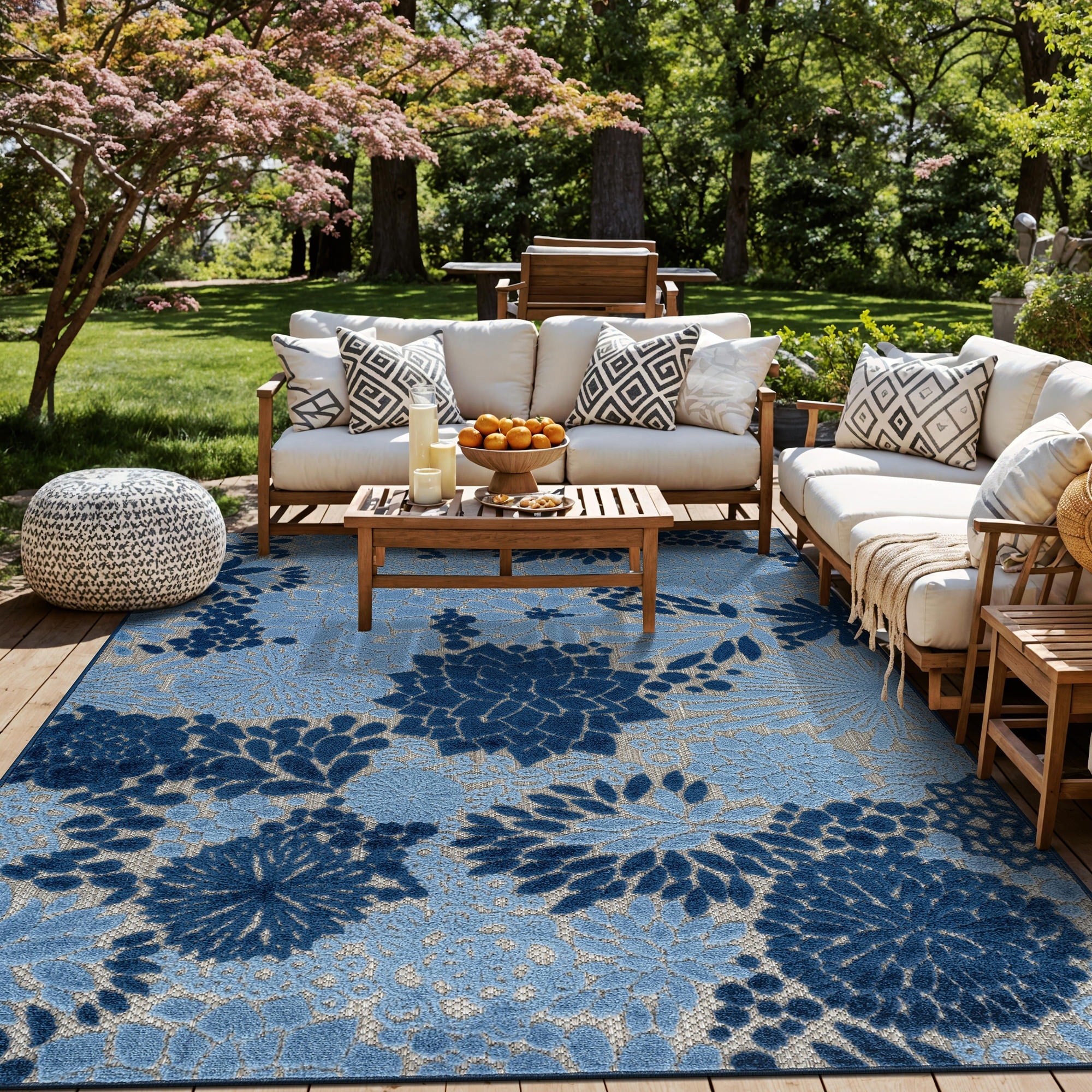 World Rug Gallery Indoor Outdoor High Low Textured Area Rug Floral Easy Clean Patio Rug