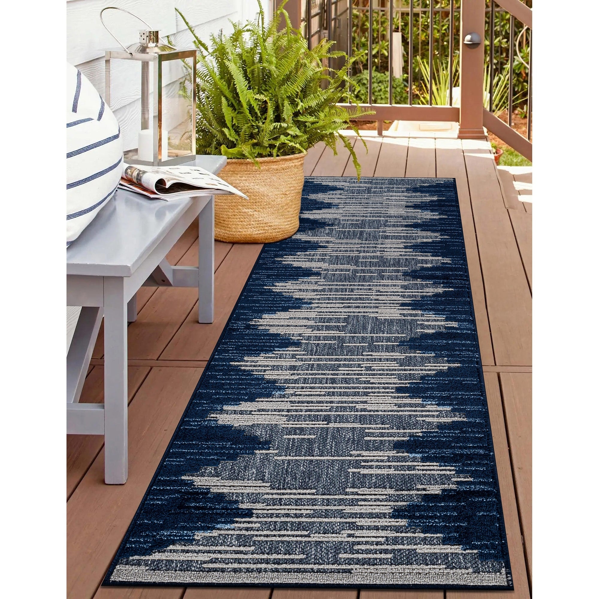 World Rug Gallery Indoor Outdoor High Low Textured Area Rug Geometric Easy Clean Patio Rug