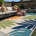 World Rug Gallery Indoor Outdoor High Low Textured Area Rug Palm Ivory Multi Easy Clean Patio Rug