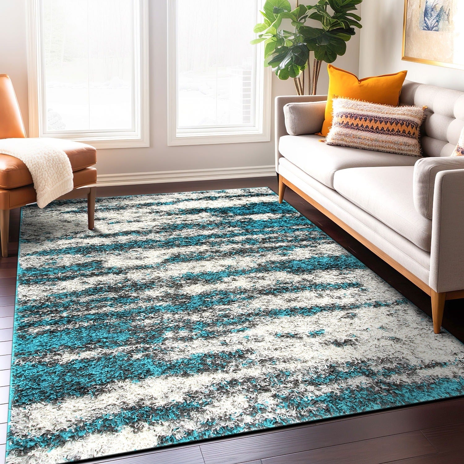 Modern Abstract Design Plush Shag Area Rug