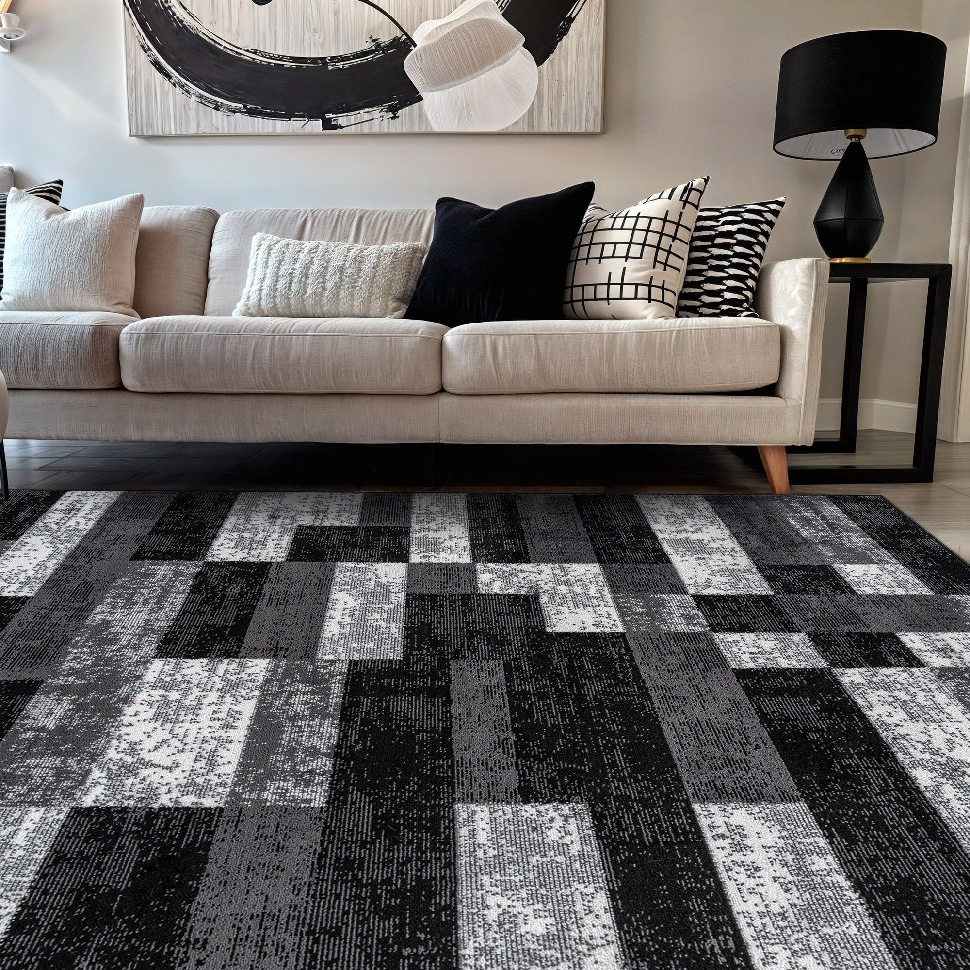 World Rug Gallery Modern Abstract Grid Indoor Area Rug Polypropylene With Jute Backing For Living Room Bedroom Entryway