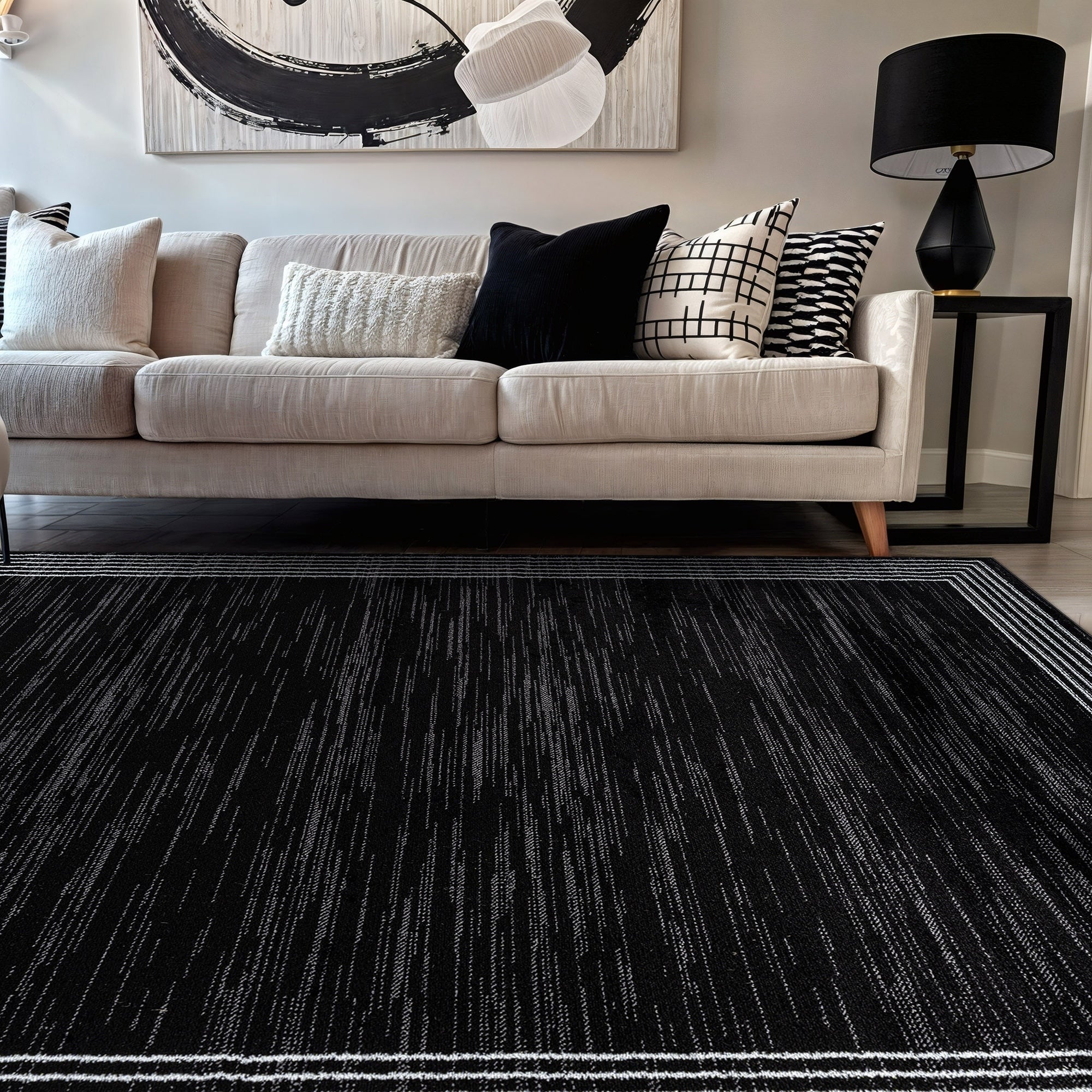 World Rug Gallery Modern Geometric Border Indoor Area Rug Polypropylene With Jute Backing For Living Room Bedroom Entryway