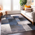 Modern Geometric Boxes Area Rug Blue 5 X 7