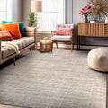 World Rug Gallery Striped Texture Linen Beige Indoor High Low Area Rug