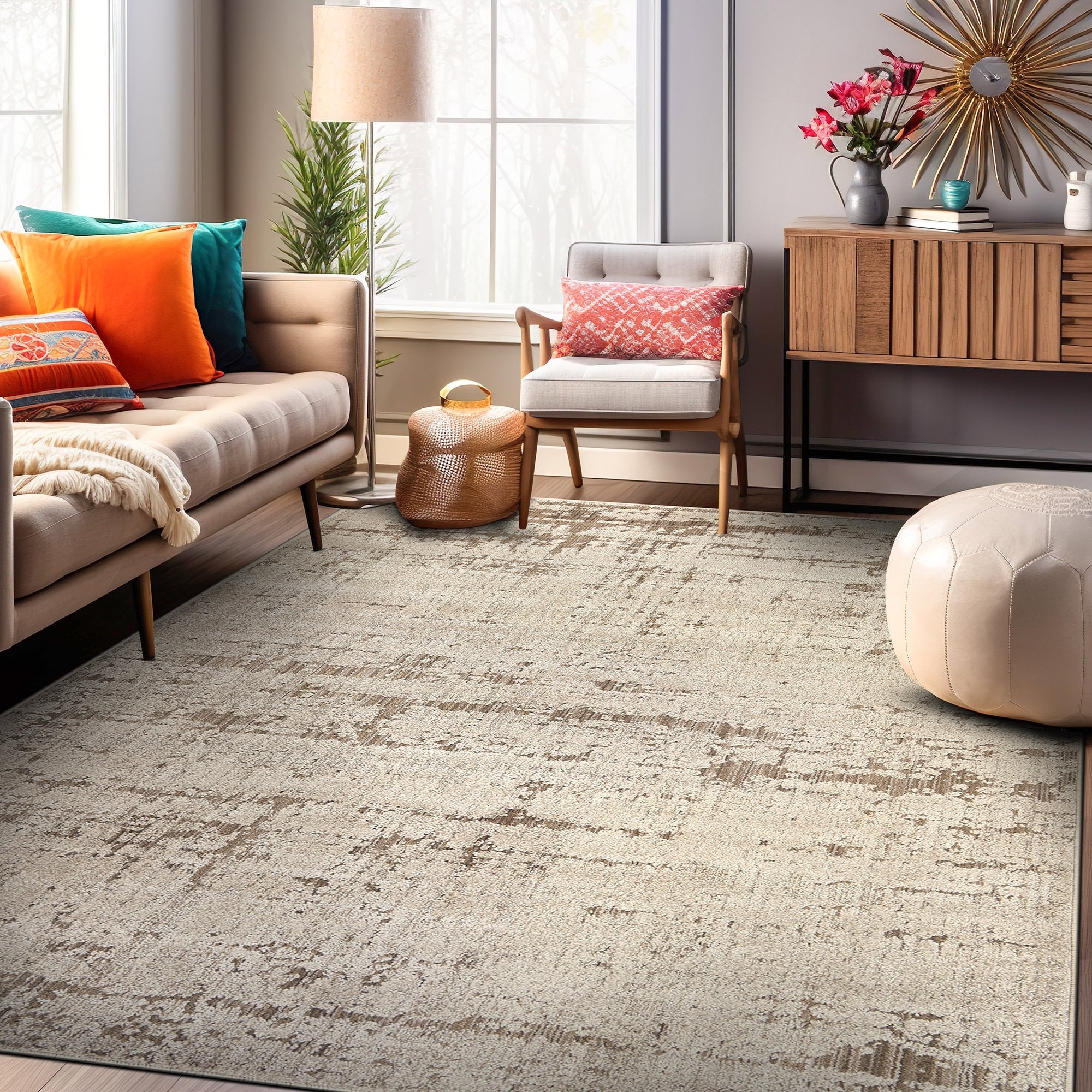 World Rug Gallery Textured Abstract Sandstone Beige Indoor High Low Area Rug