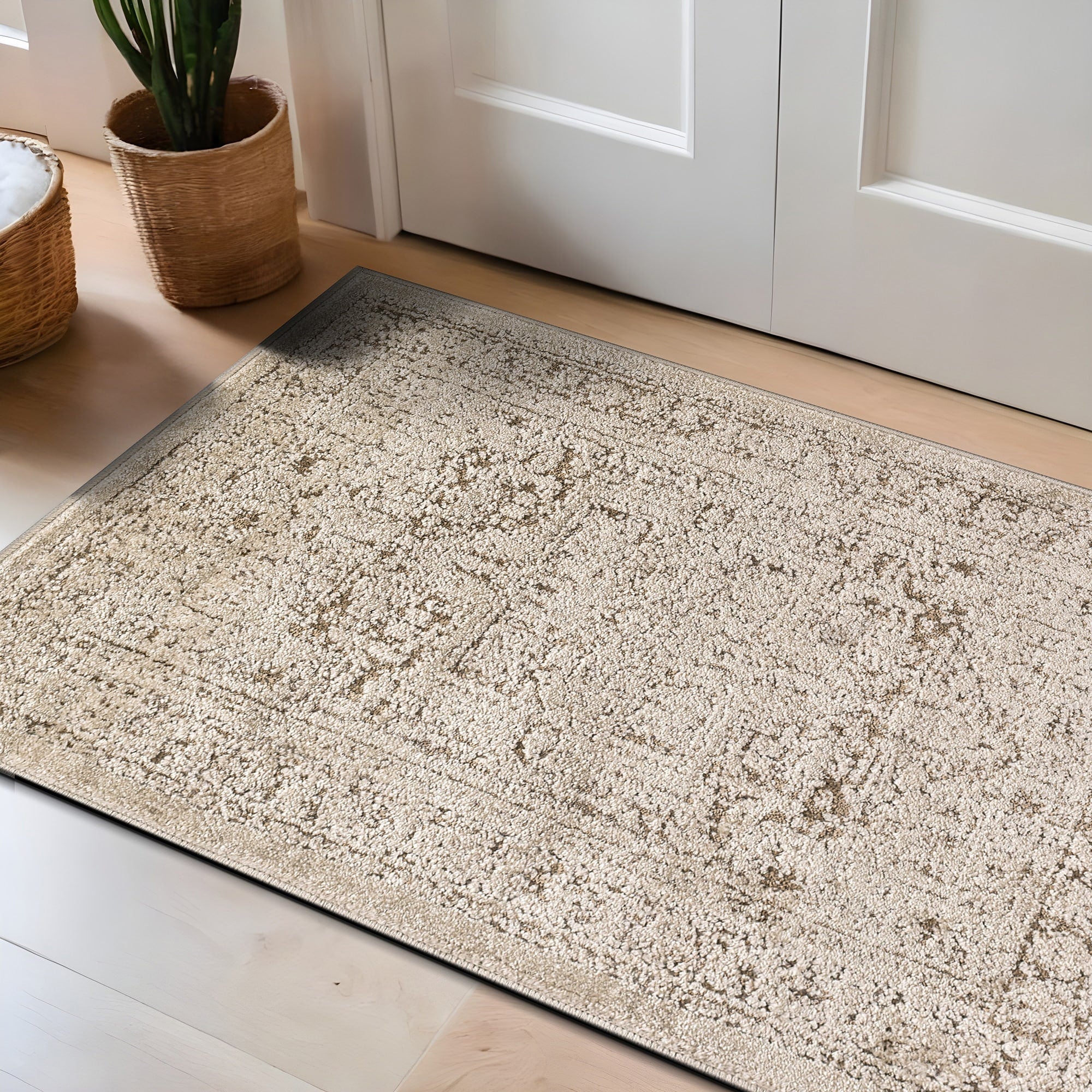 World Rug Gallery Textured Medallion Earth Beige Indoor High Low Area Rug