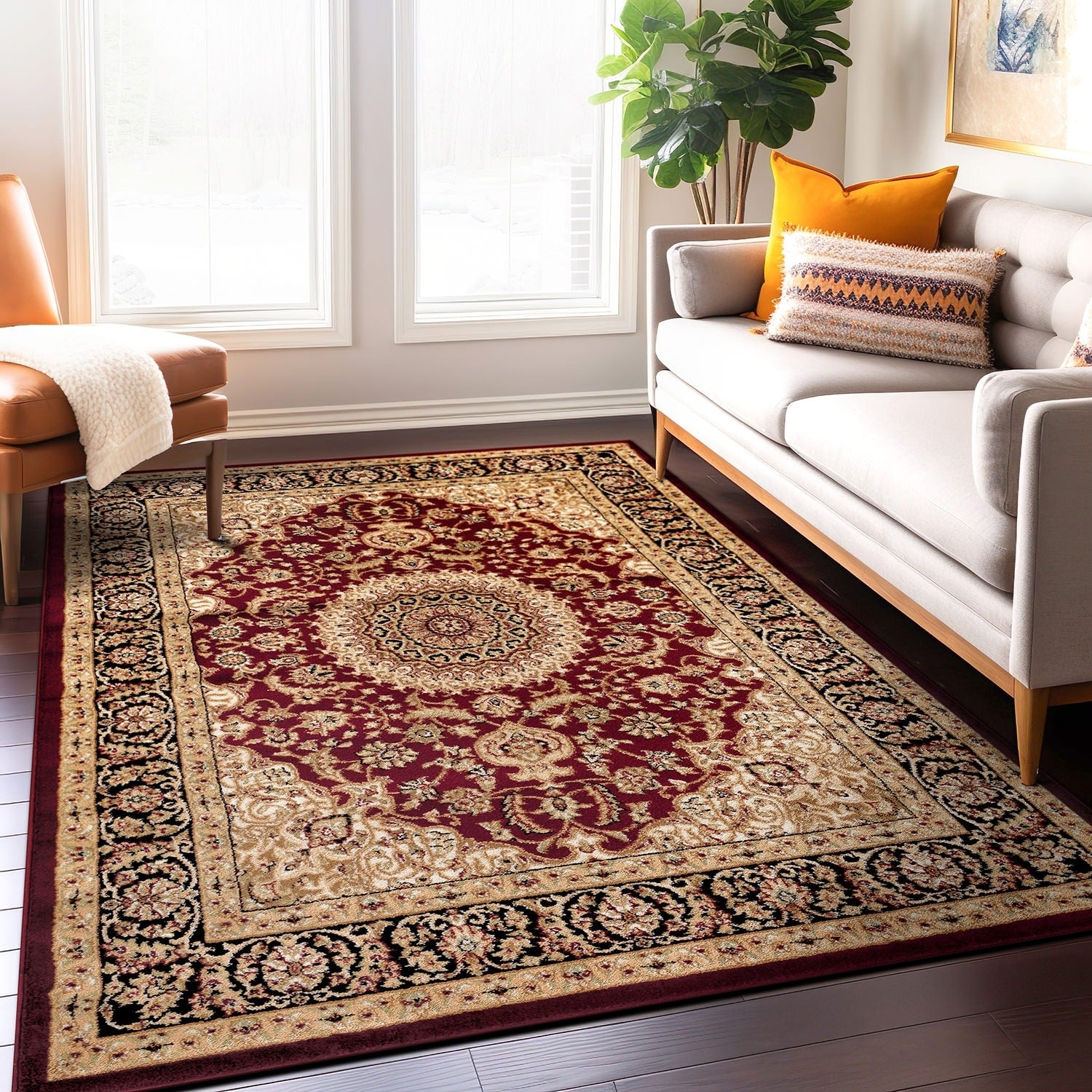 Traditional Oriental Medallion Design Burgundy Area Rug 710 X 102