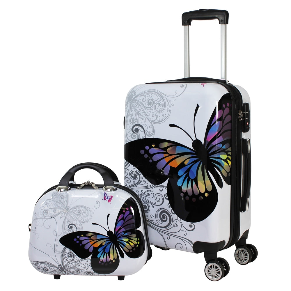 World Traveler Butterfly 2 Piece Hardside Carry On Spinner Luggage Set