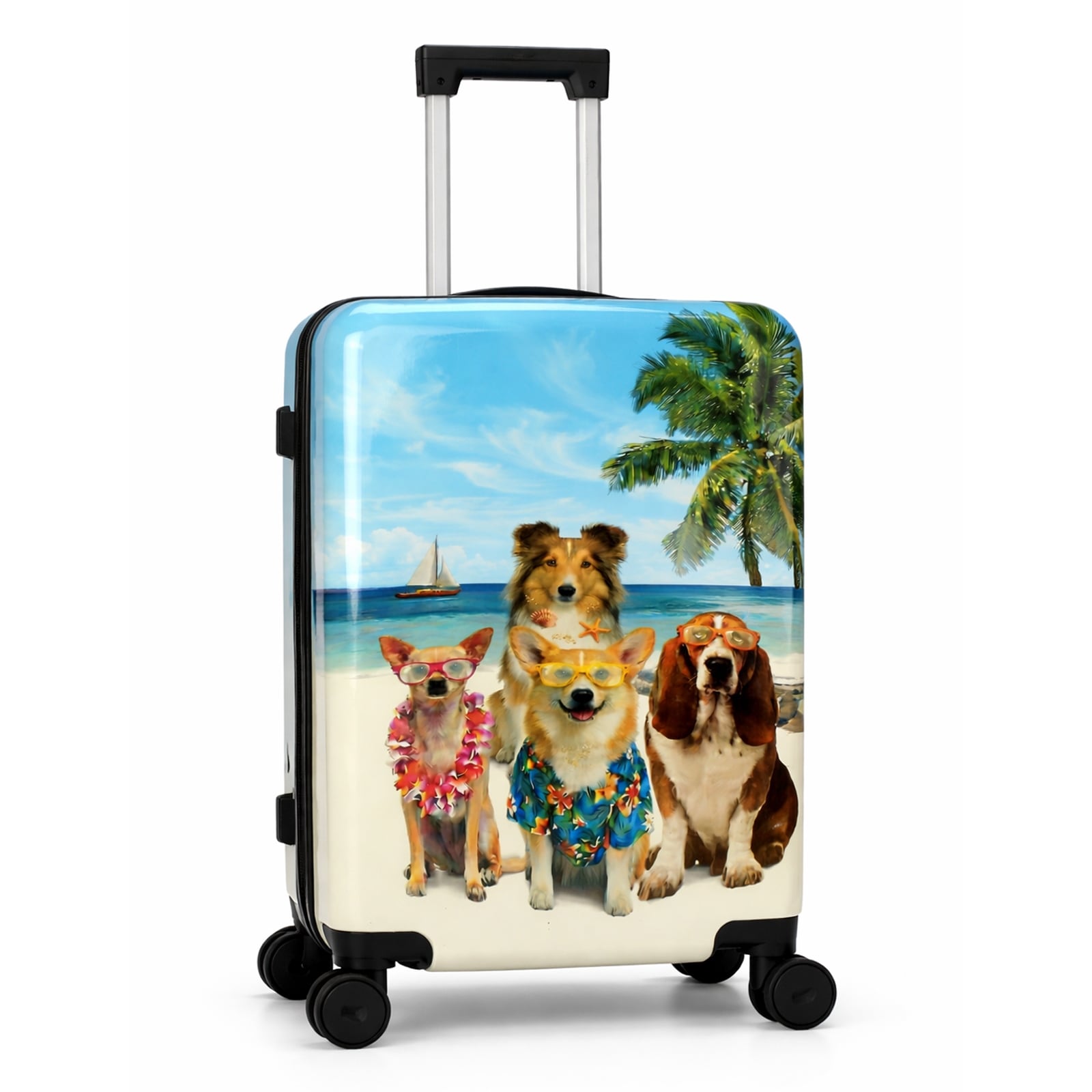 World Traveler Chariot Pet Lover 20 Inch Carry On Hardside Expandable Spinner Luggage Beach Pups
