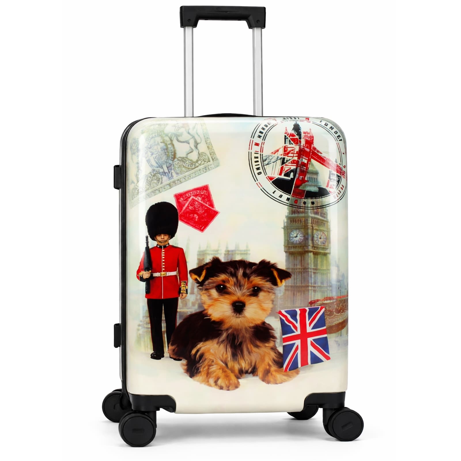 World Traveler Chariot Pet Lover 20 Inch Carry On Hardside Expandable Spinner Luggage London Pup