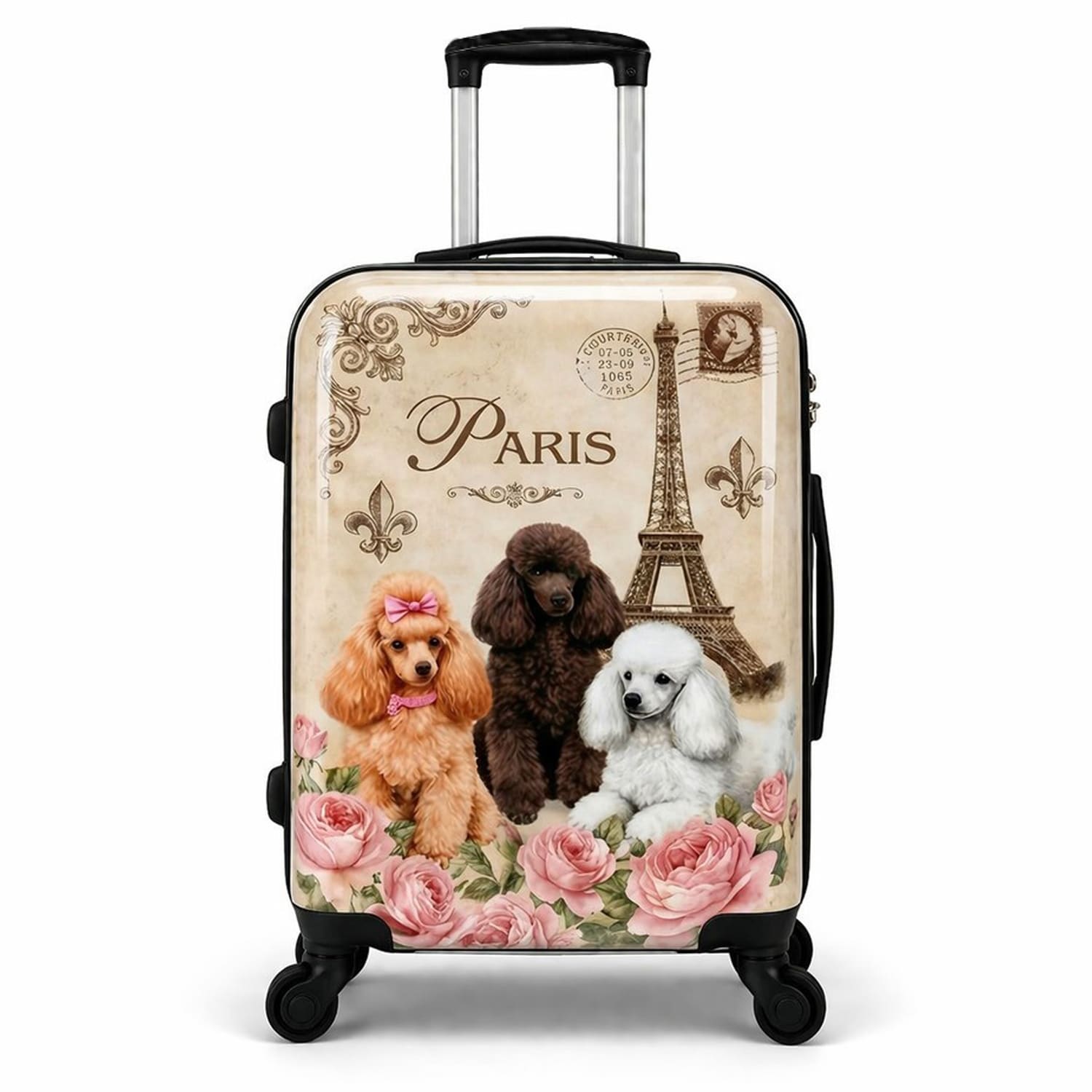 World Traveler Chariot Pet Lover 20 Inch Carry On Hardside Expandable Spinner Luggage Paris Poodles