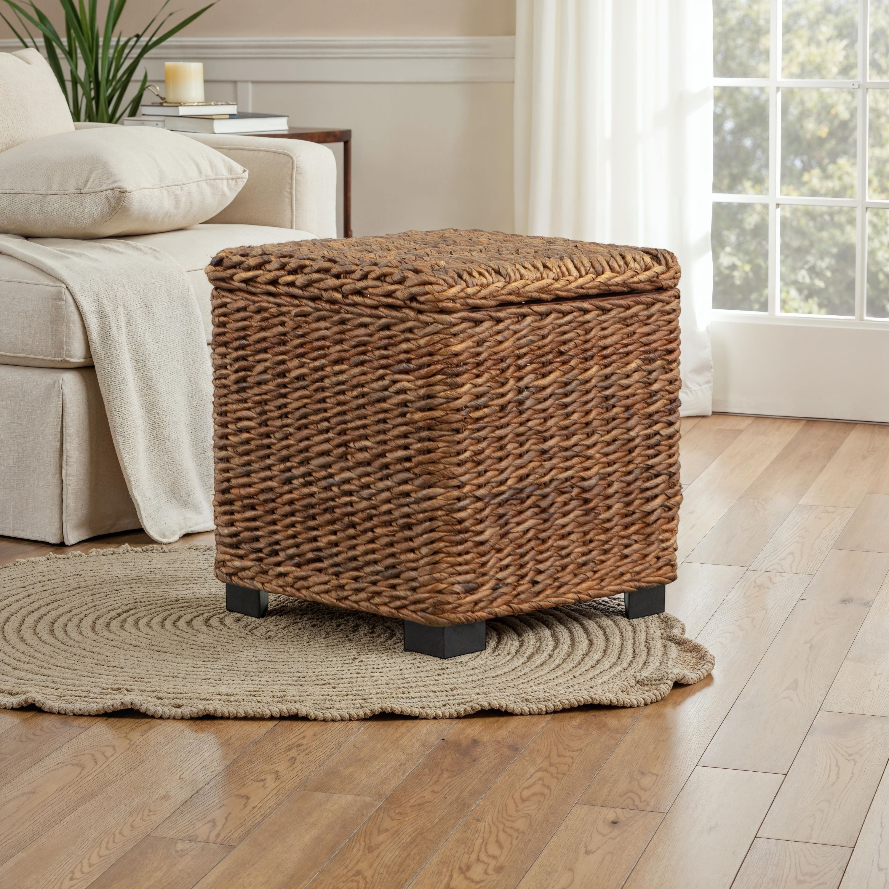 Woven Banana Leaf Cube Storage Trunk With Lift Top Lid