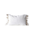 Cream Cotton Woven Slub Pillow With Plush Tassels