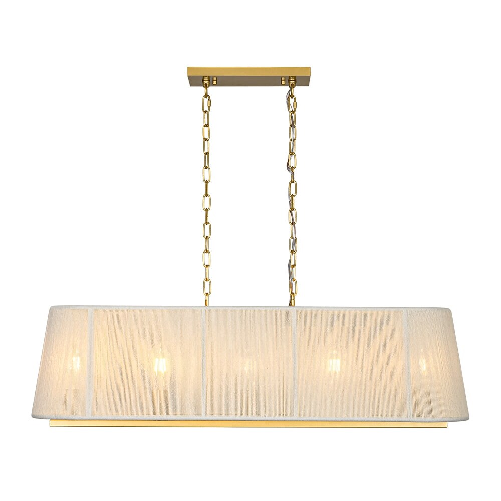 Woven Ivory String Cage 5 Light Linear Kitchen Island Chandelier