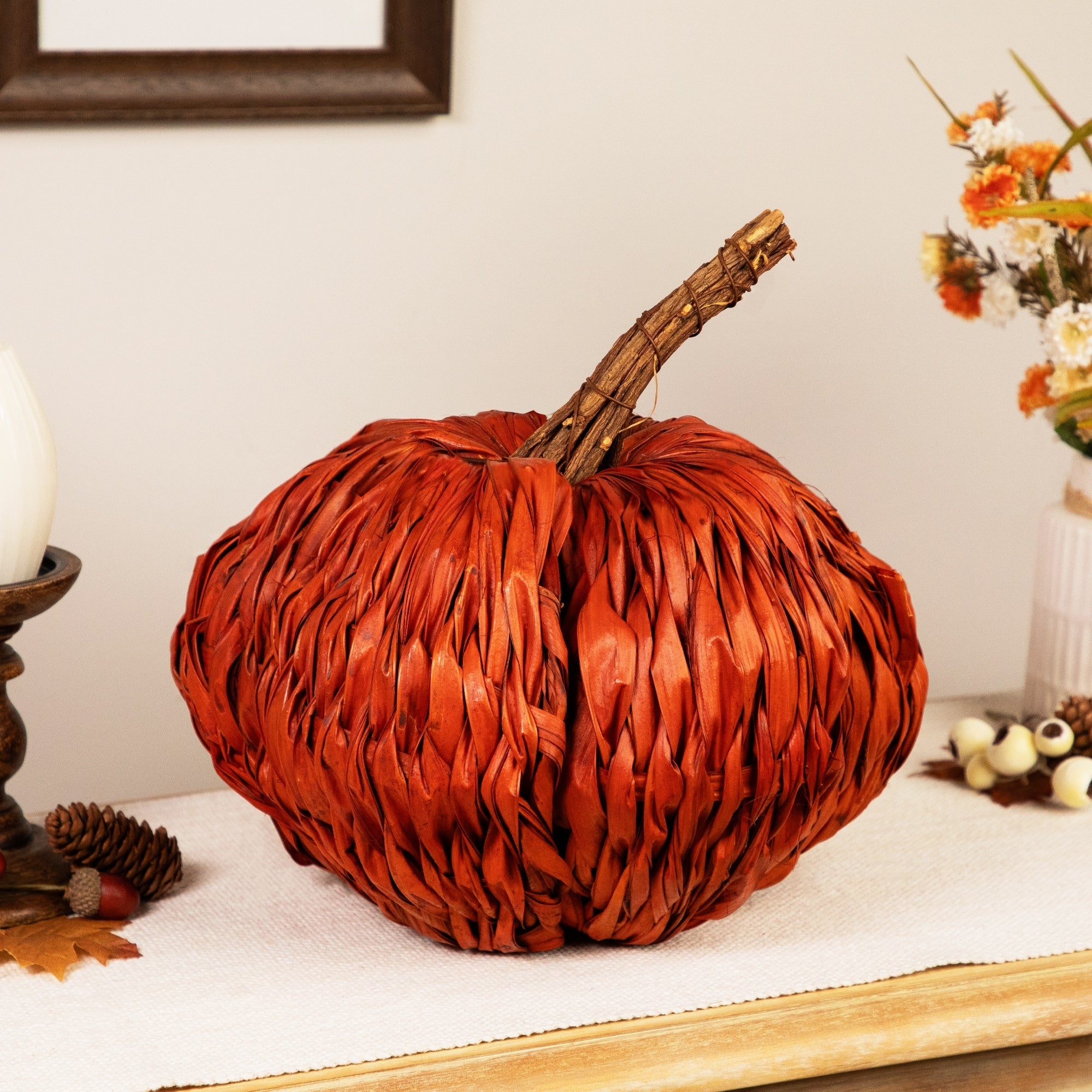 8.5 Orange Autumn Harvest Woven Pumpkin Decoration N A